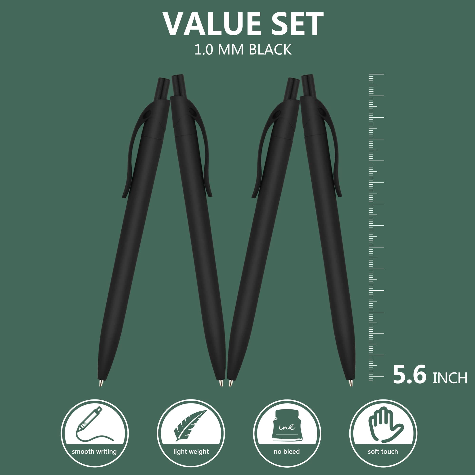 100 Pack No Bleed Black Click Pens  Wholesale Retractable Ballpoint Medium Point Smooth Ink 1.0mm