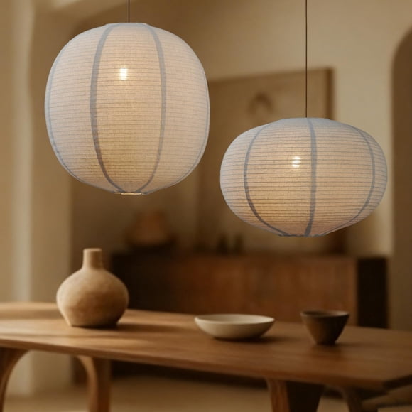 METHEDEECO 2PCS Burlap Pendant Light Shades – 16" Oval & Flat Round Shapes, Boho Natural Hanging Fabric Lampshades for Bedro