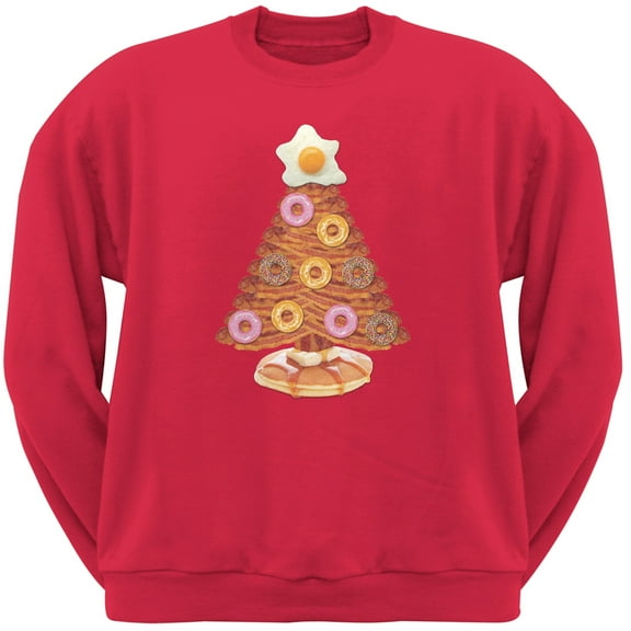 Breakfast Bacon And Eggs Christmas Tree Red Adult Crew Neck Sweatshirt