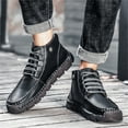 thumbnail image 2 of Xfvqtps Mens Ankle Boots British Large High Top Outdoor Loafers Lace Up Motorcycle Cowhide Fashion Casual Shoes Leather Shoes Trendy Large Size Breathable Driving Shoes Black, 2 of 9