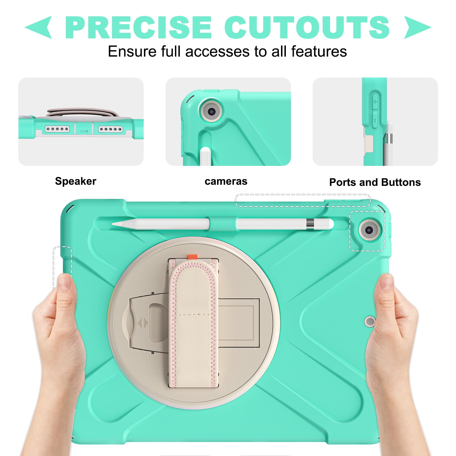 Allytech iPad 9.7 6th 5th Generation Case with Screen Protector, Heavy Duty Protection Rugged Kids Friendly Shockproof Kickstand Pencil Holder Case Cover for Apple iPad 9.7" 2018/2017,Mint