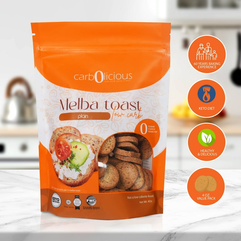 Carbolicious Low Carb Keto Melba Toast, Plain, Crunchy Food Snacks
