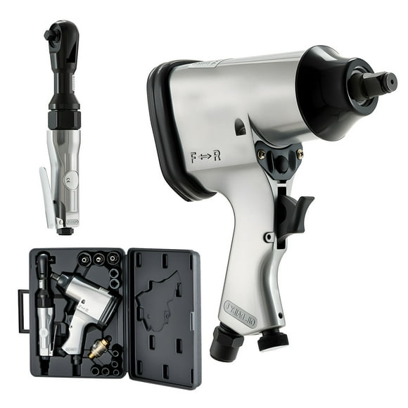 KFFKFF 1/2" Air Impact Wrench & 3/8" Ratchet Wrench Combo, 19 Pieces Pro Air Tool and Accessories Kit - Includes 10PCS CR-V Steel Impact Socket Set & Carrying Case