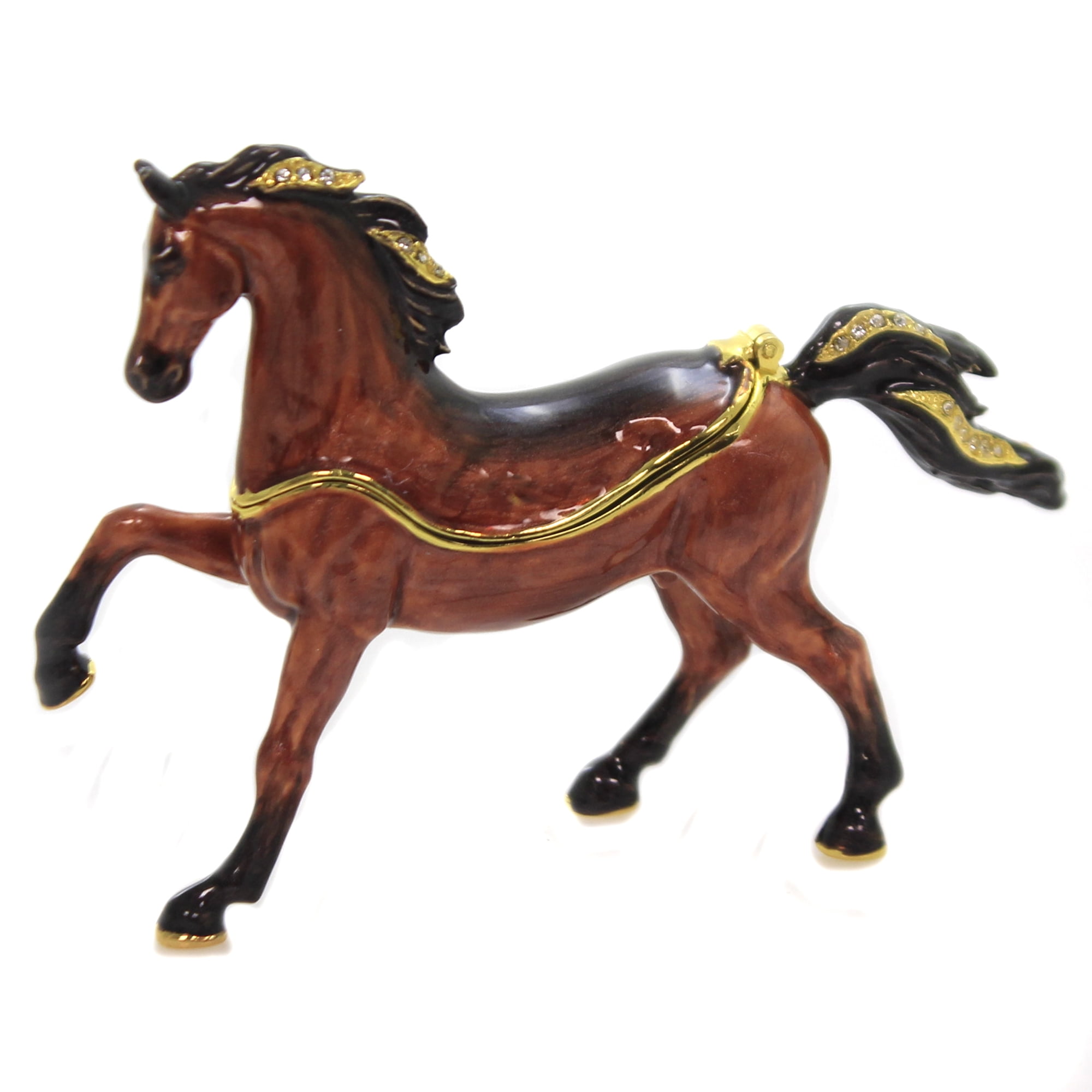 Horse & Baby Ring Trinket Box with Hinged Lid Enamel Jeweled Keepsake for Girls