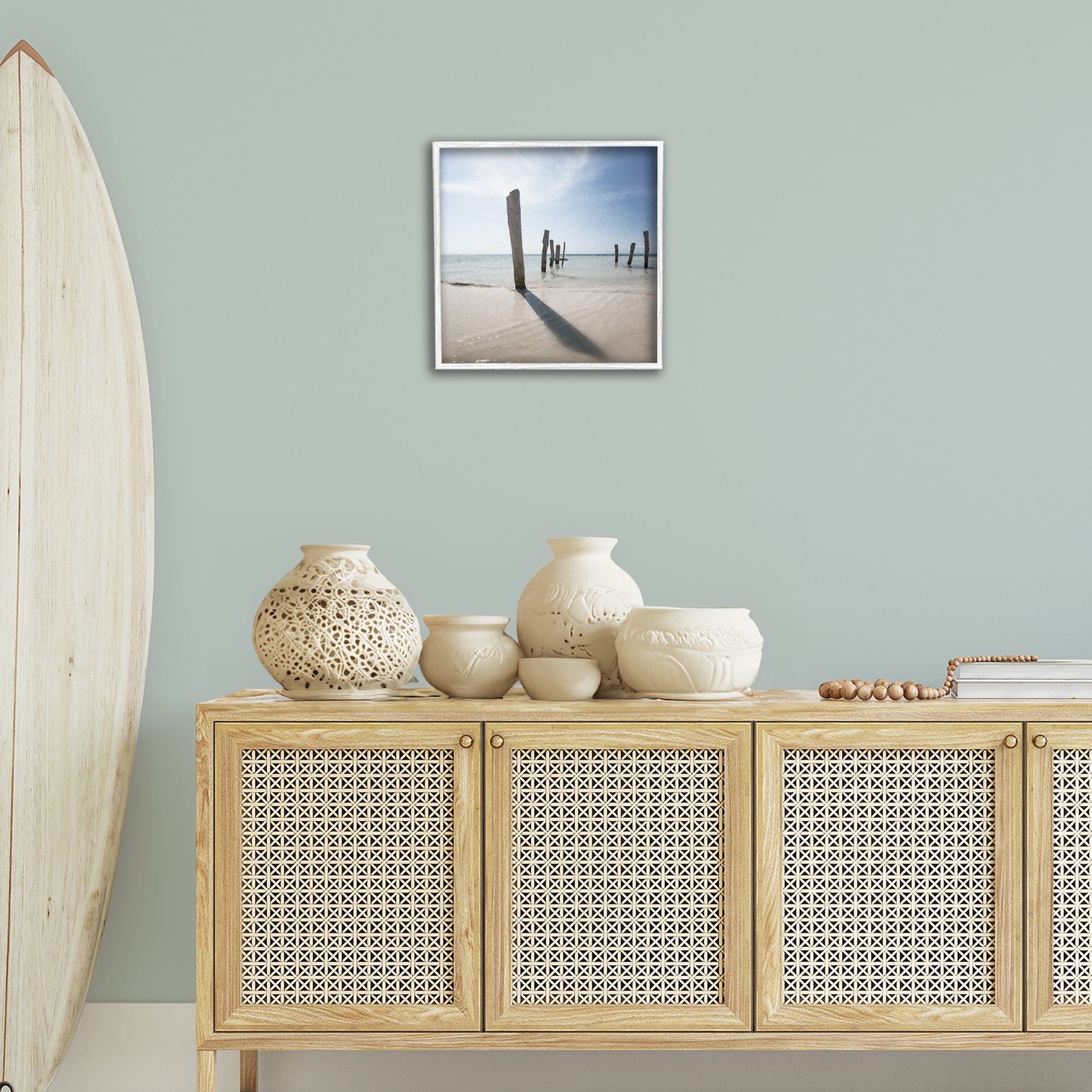 Stupell Industries Eight Beach Posts Coastal Photography White Framed Art Print Wall Art, 17 x 17