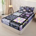 thumbnail image 2 of jejeloiu Abstract Floral Zipper Twin Comforter Sets with Fitted Sheet and 2 Pillowcases For Girls,Patchwork Print Zipper Bedding Set,Purple Black White,Black Reversible,4 Pieces, 2 of 7