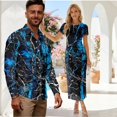 thumbnail image 2 of Chririnla Blue Camouflage Print Couple Hawaii Luau Party Outfit,His and Her Beach Match Clothes,Mesh Pencil Dress for Womens,Long Sleeve Shirts for Men,Wedding Guest Matching Outfit, 2 of 6