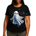 thumbnail image 2 of Plus Size Women's Halloween Ghost Printed T-Shirt Summer Fall Crewneck Short Sleeve Graphic Tee Tops M-5XL, 2 of 6