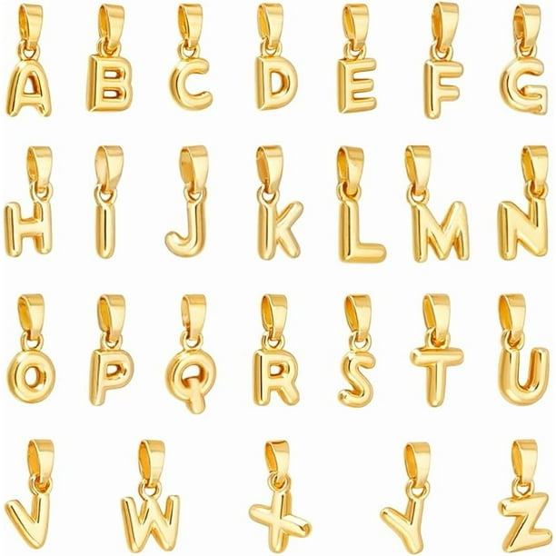 26 dijes de letras chapados en oro de 18 quilates con nombre, dijes de letras, dijes de iniciales de oro