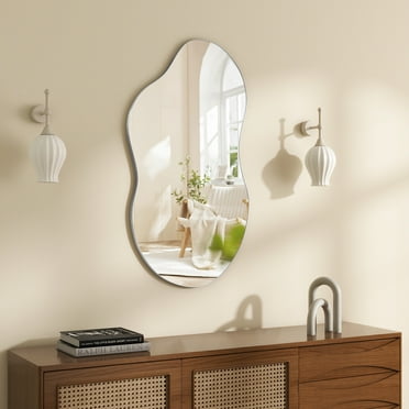 SHYFOY Wavy Wall Silver Mirror with Metal Frame, Modern Cloud Mirror for Living Room Decor