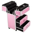 thumbnail image 2 of 4 Tier Lockable Rolling Cosmetic Makeup Train Cases, Pink Wheels Rolling Cosmetic Case for Women, Cosmetic Organizer Makeup Case with Extendable Trays, WRWQ852, 2 of 7