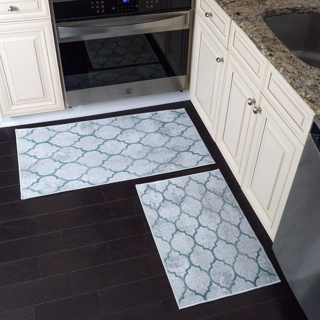 Non Skid Washable Kitchen Mat & Rugs Set of 2 - Ultra-Thin Lattice Area Rugs - Multipurpose Set of 44 x 24 and 31.5 x 20 Inches Floor Mats
