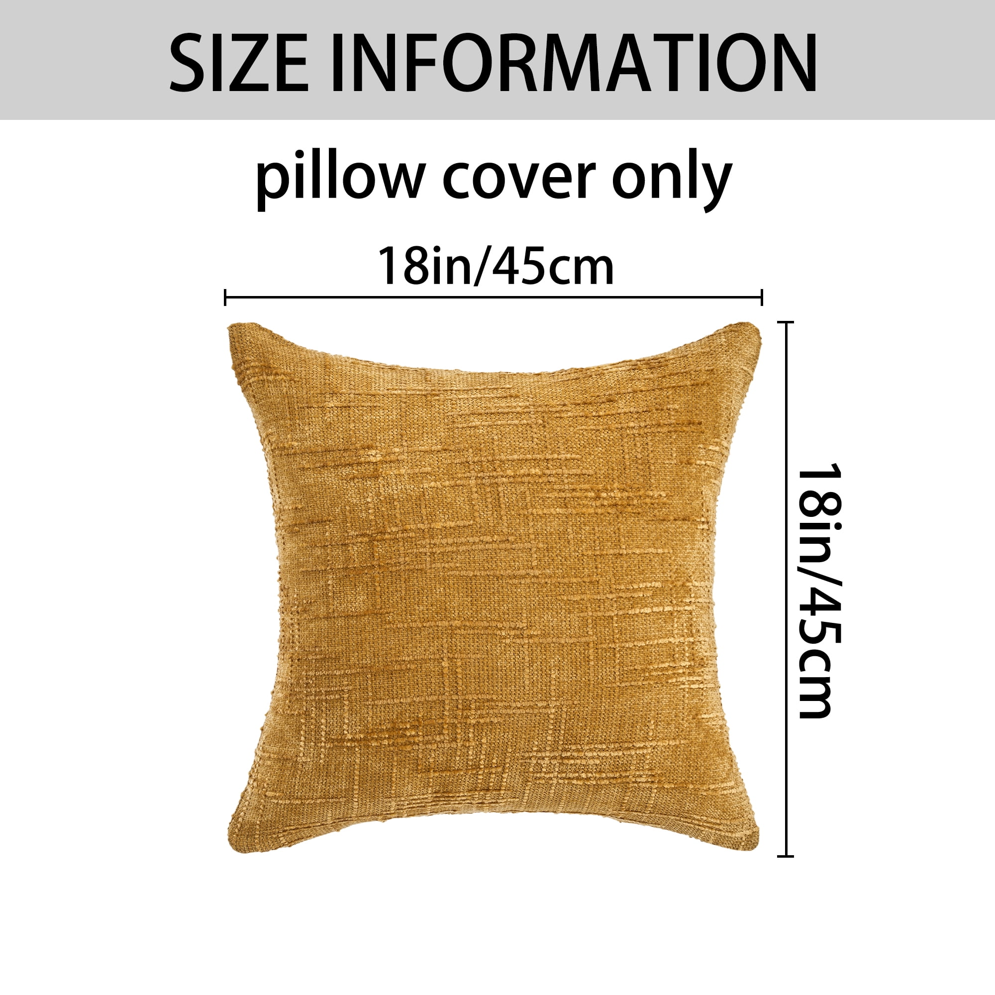 Unique Bargains Decorative Chenille Throw Pillow Covers Pack of 2 Yellow 18" x 18"