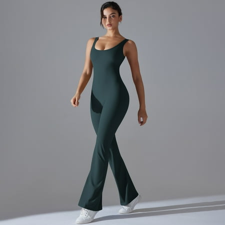Women Bodysuits Sports Shapewear Yoga Suit Sports Set Backless Workout Jumpsuit Yoga Set Romper Backless Set Fitness Bodysuit (Jungle Green XL)