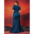 thumbnail image 6 of AURA Plus Size Evening Dress V Neck Short Sleeve Slim Fit Party Long Skirt Beaded Polyester, 6 of 7