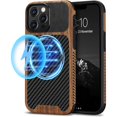 thumbnail image 1 of Magnetic Case Compatible with iPhone 13 Pro Max Case Wood Grain with Carbon Fiber Texture Design Leather Hybrid Slim Case (Compatible with MagSafe) Black, 1 of 1
