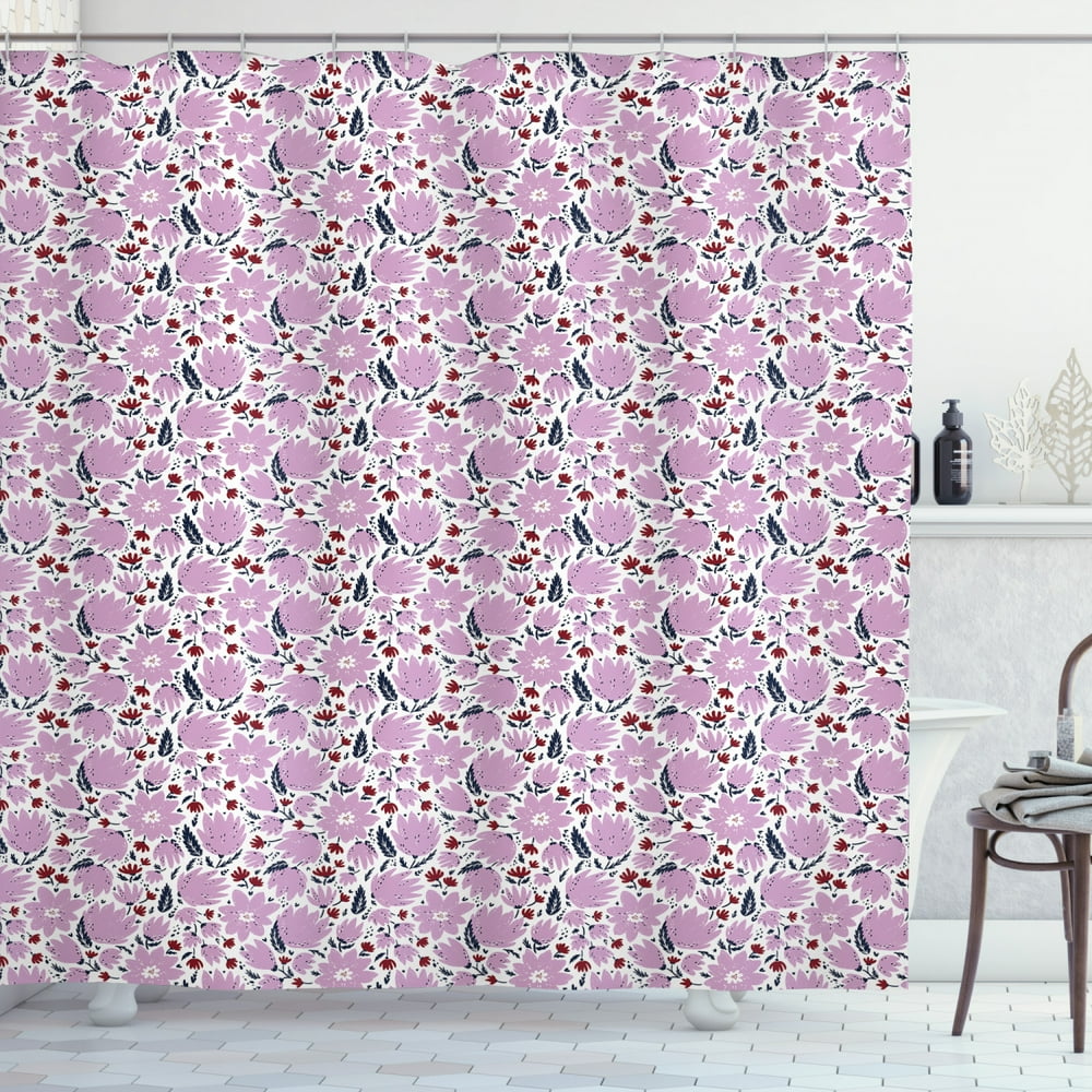 Magnolia Shower Curtain, Flower Bloom Pattern with Grunge Effect