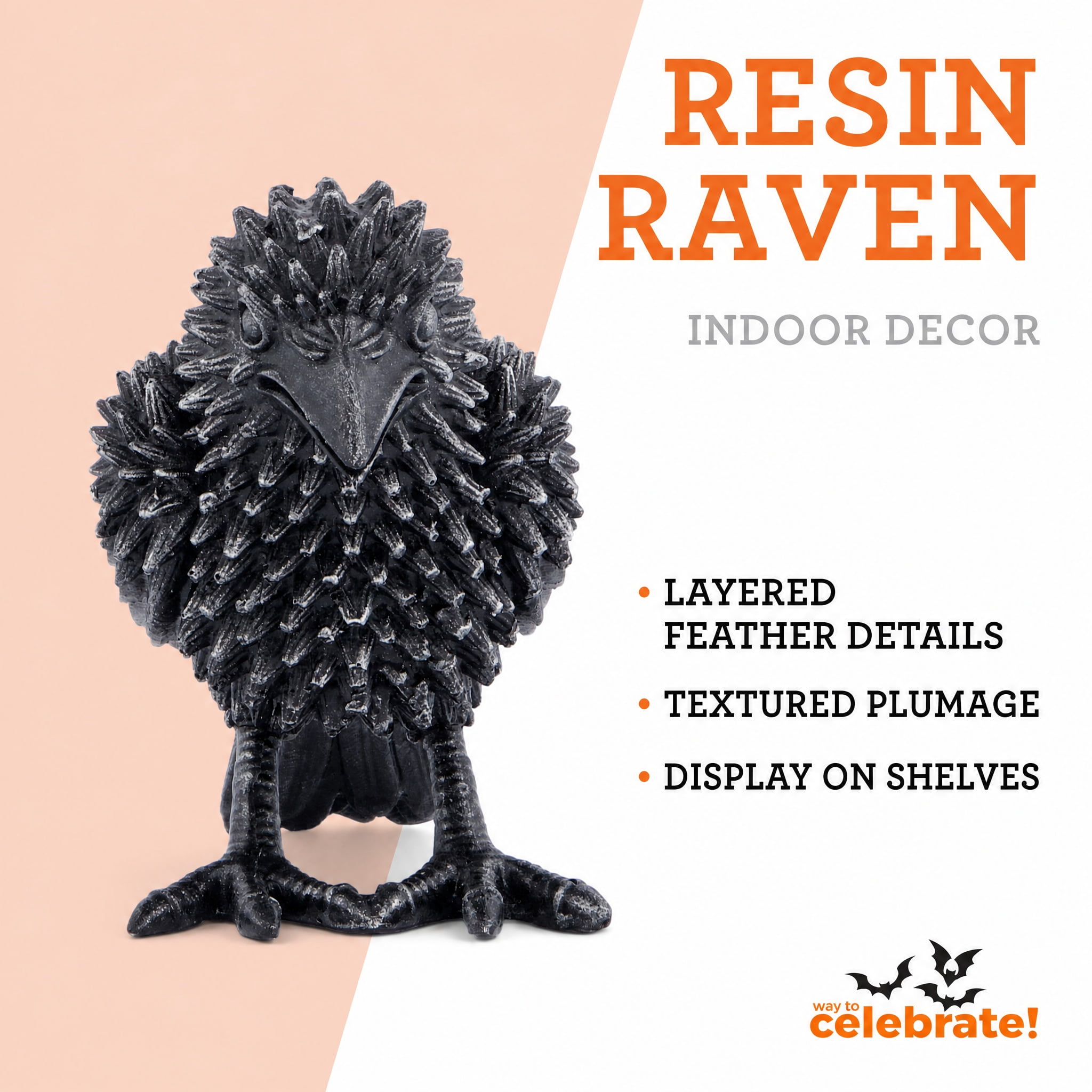 Resin Raven Decoration, Black, 4.3", Halloween by Way To Celebrate