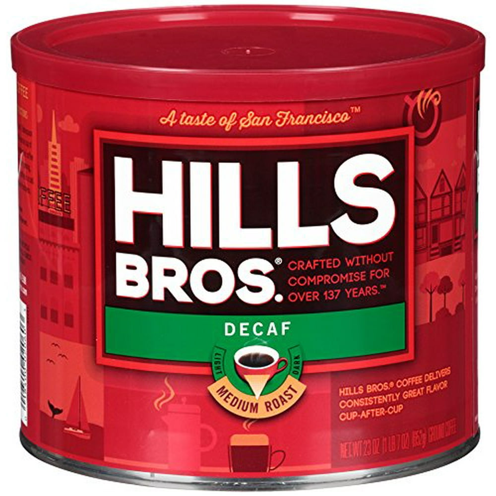 Hills Bros Decaf Original Blend Ground Coffee, Medium Roast, 23 Oz. Can