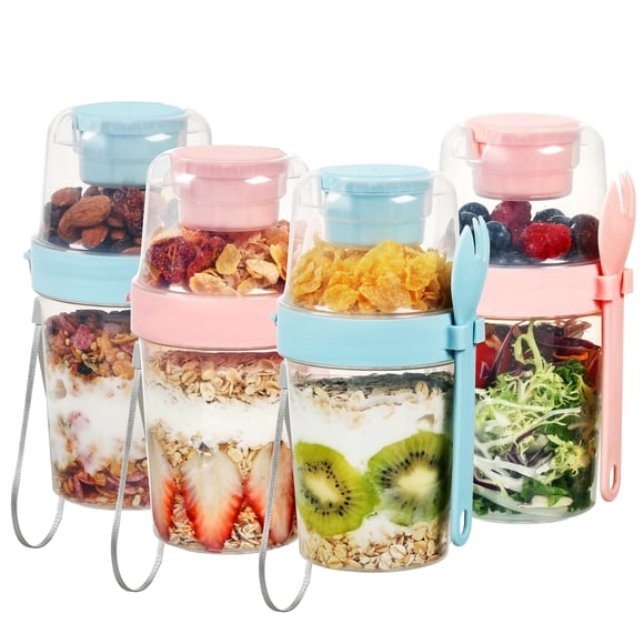 Vtopmart Lot de 4 Contenants de 27 Oz pour Parfait au Yogourt avec Cuillère et Coupe à Sauce, Contenants pour Gruau du Lendemain, Tasse Croustillante Réutilisable, Contenant Alimentaire pour le Déjeuner avec Yogourt, Céréales, Salade Ou Collation