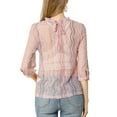 thumbnail image 4 of MODA NOVA Junior's 3/4 Sleeves Ruffle Mock Neck Lace Pullover Tops Pink XXL, 4 of 6