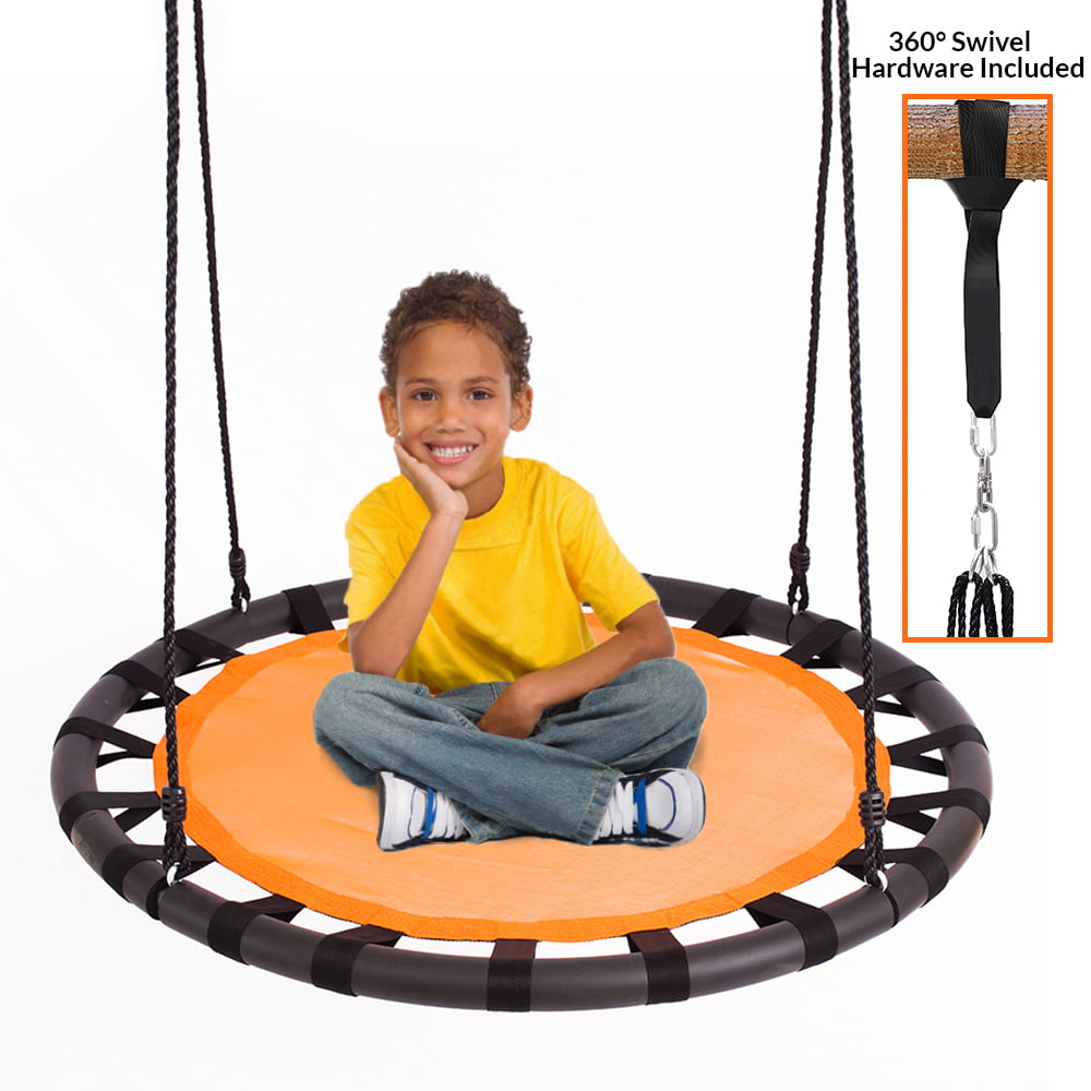 Clevr 40" Kids Outdoor Garden Saucer Tree Swing 360 Rotate° 600lbs Black Orang for sale online 