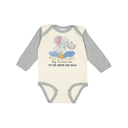 

Inktastic My Tia Loves me to the Moon and Back Elephant Family Gift Baby Boy or Baby Girl Long Sleeve Bodysuit