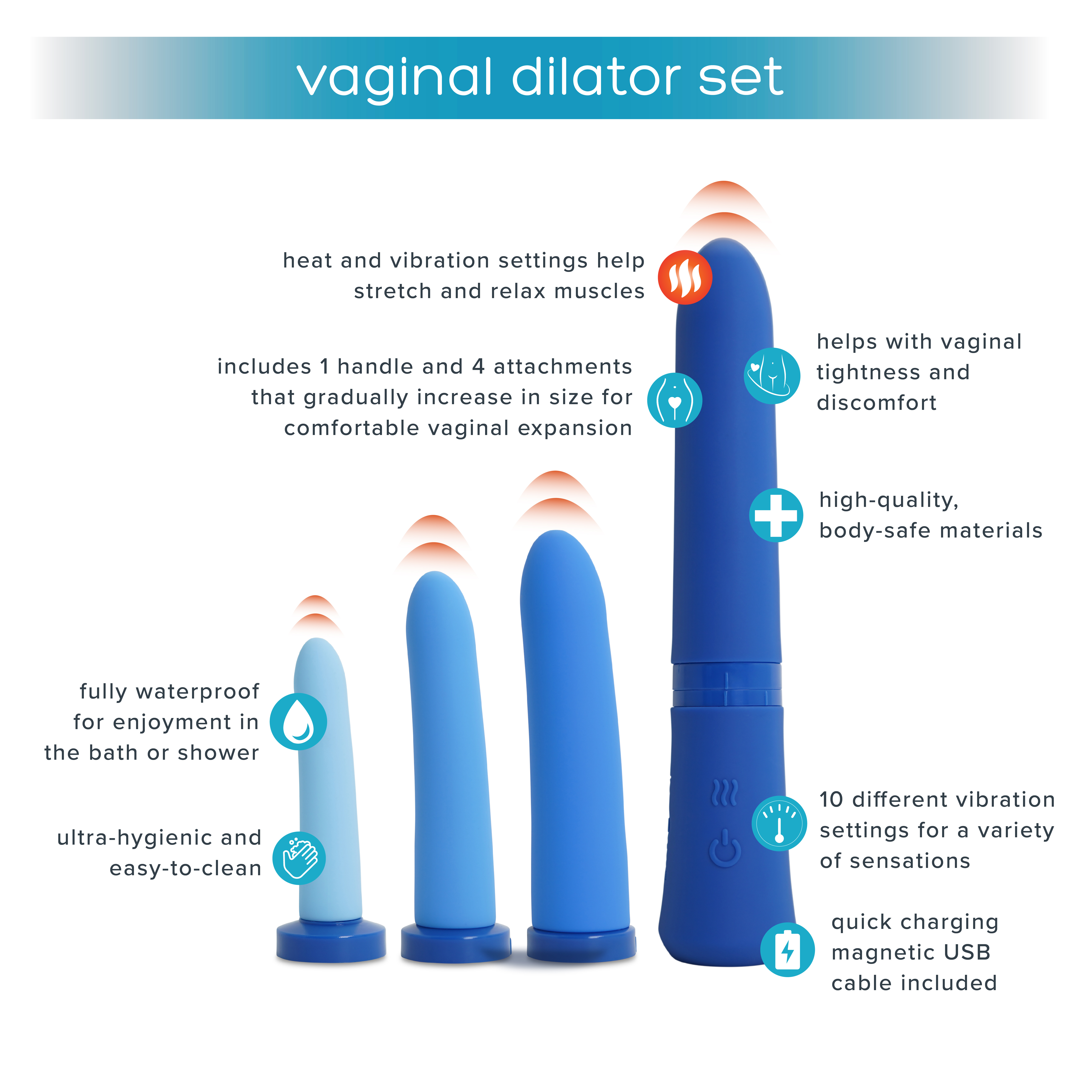 plusOne Vibrating & Warming Vaginal Dilator Set, Intimate Massager, Supports Intimate Wellness