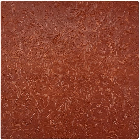 10 x 10 Inch Bump Texture Genuine Leather Sheets 1.6mm Thick Crazy Horse Floral Embossed Pre Cut Leather Pieces Square Full Grain Plain Pattern Printed Leather Fabric for Crafts Sienna