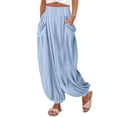 thumbnail image 3 of WTXUE Wide Leg Sweatpants, Wide Leg Pants Womens High Waist Casual Palazzo Pants Loose Baggy Harem Pants with Pockets, Sweatpants Beach Cover Up Pants Bell Bottoms, 2-Light Blue, 3 of 8