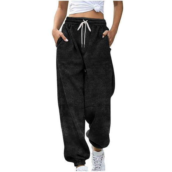 JJHGVB Fleece Joggers for Women Drawstring Pants Women Womens Sweatpants with Pockets Comfortable Pants for Women Womens Sweat Pants Cute Sweatpants Trousers Pants for Women Petite Black L