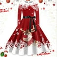 thumbnail image 2 of Christmas Dresses for Women Christmas Party Outfits for women's A Line Dress Long Sleeve Christmas Dress With Round Neck And Bow Elegant Waist Holiday Skirt Dress, 2 of 3