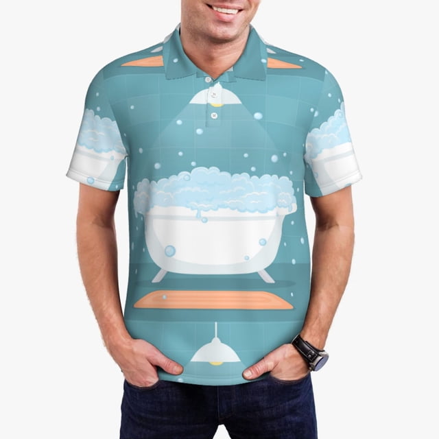 Balery Bathtub with Soap Bubbles Camisa Polo de Hombre con Estampado, de Manga Corta y Tejido Medio, Camisa Tipo Golf Polo-Small