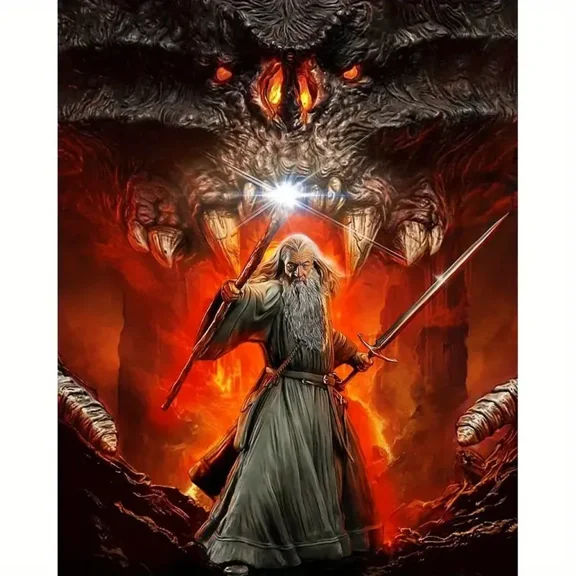 The Lord of The Rings Gandalf 5D Diamond Painting Tools for Adults DIY Diamond Art Tools for Beginners with Round Full Diamond Diamond Gemstones Home Wall Painting Art Decoration Gift Artwork