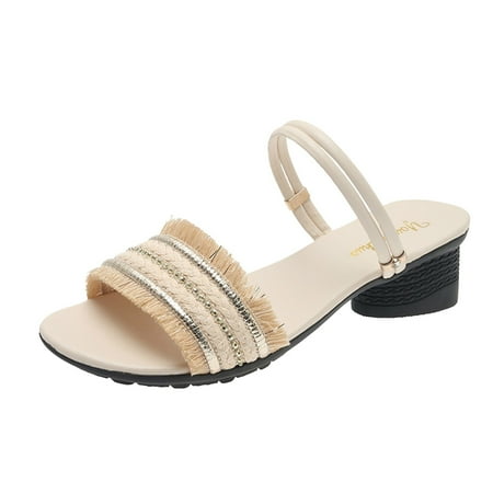 

Youmylove Women Sandals Spring Summer Fashion Ladies Sandals Middle Heel Simple Style Sequins Comfortable And Breathable Zapatos De Mujer