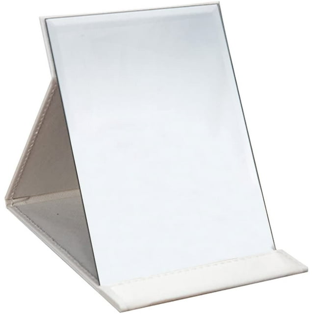 Protable PU Leather Mirror Folding Desktop Makeup Mirror with Adjustable Stand for Personal Use,Travelling