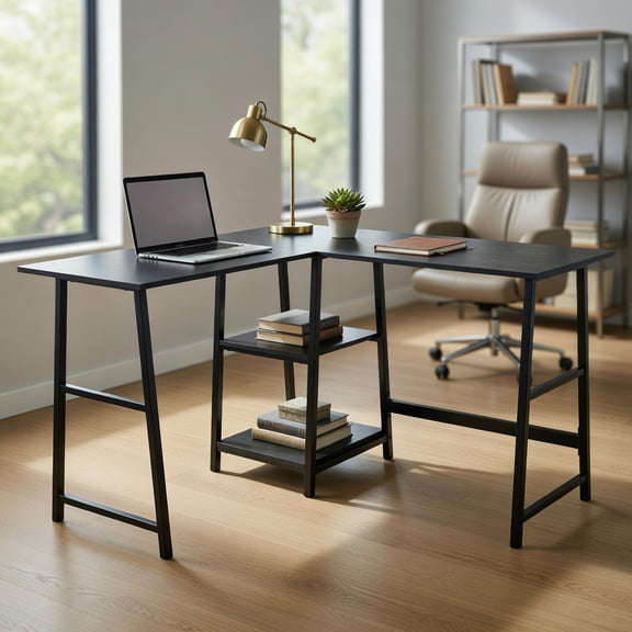 Resenkos L Shaped Corner Computer Desk with Storage Shelves-Black, Home Office Desks, Gaming Computer Desks for Study,Working,Writing