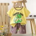 thumbnail image 2 of HCNTES Toddler Baby Girl Summer Clothes Daddys Girl Letter Short Sleeve T Shirt Tops Newborn Rolled Shorts Outfit Set(9-18 Months,a309-Yellow), 2 of 4