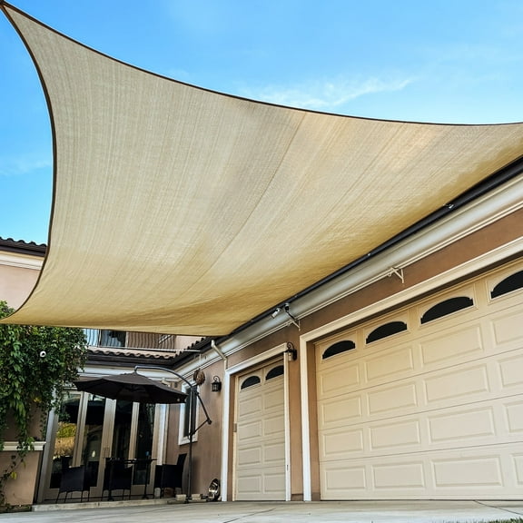 Sunbley 16' x 24' Rectangle Sun Shade Sail Canopy UV Block Sunshade Cover for Backyard Garden Outdoor Sand Color