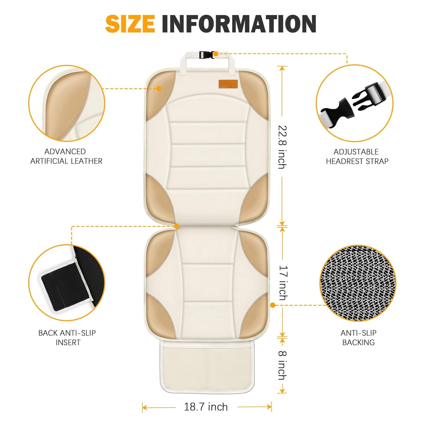 Car Seat Protector for Car Seat,Waterproof Car Seat Cover for Leather and Fabric Seats, 2 Mesh Pockets, Non-Slip Bottom,Thick Padding Cushion