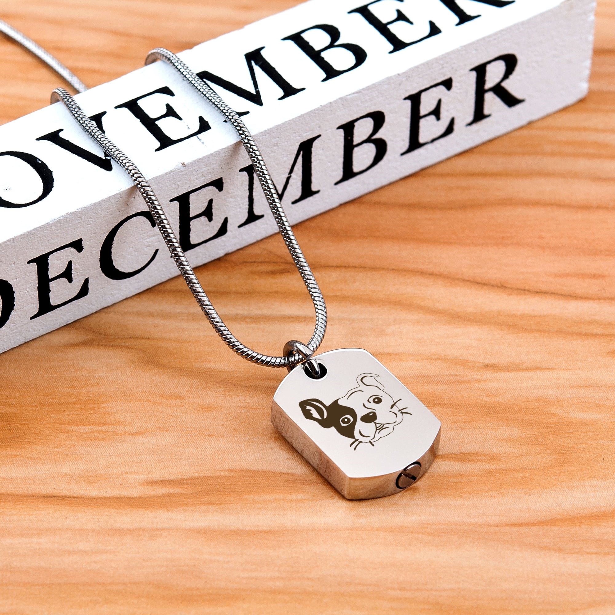 Anavia Old English Bulldog Dog Tag Cremation Necklace, Pet Memorial Necklace, Urn Necklace for Ashes, Cremation Pendant, Pet Cremation Jewelry, Memorial Jewelry for Pets, With Funnel Kit