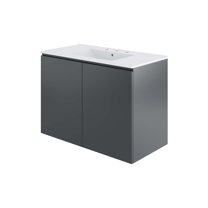 Sink Vanity Cabinet, Wall Mount, White Grey Gray, Ceramic, Melamine, Modern Contemporary, Hotel Bedroom Bathroom Master Suite Guest