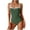 Green, variant on WREESH Women's Vintage Colorblock One Piece Swimsuit Notch V-Neck Contrast Trims Tummy Control Slim Beach Swimwear Black