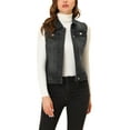 thumbnail image 1 of INSPIRE CHIC Women's Washed Denim Button Sleeveless Vest Jacket with Pockets Black XS, 1 of 7