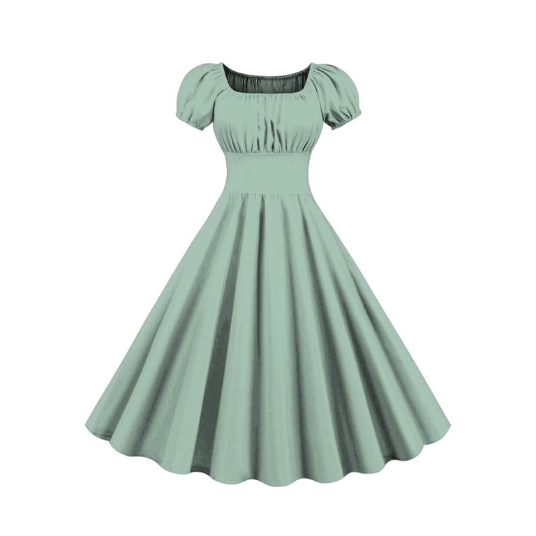 Aofany 50s Style Ladies Dresses Vintage Retro Short Sleeve Square Collar Dresses Solid Elegant Bodycon Cocktail Party Dress, Women's, Size: Small,