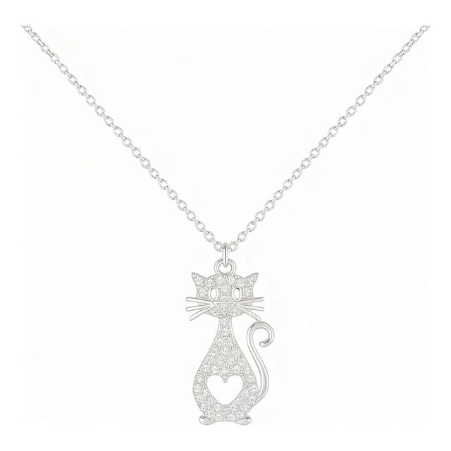 Collar De Gatito Con Corazón, Para Mujer De Plata 925