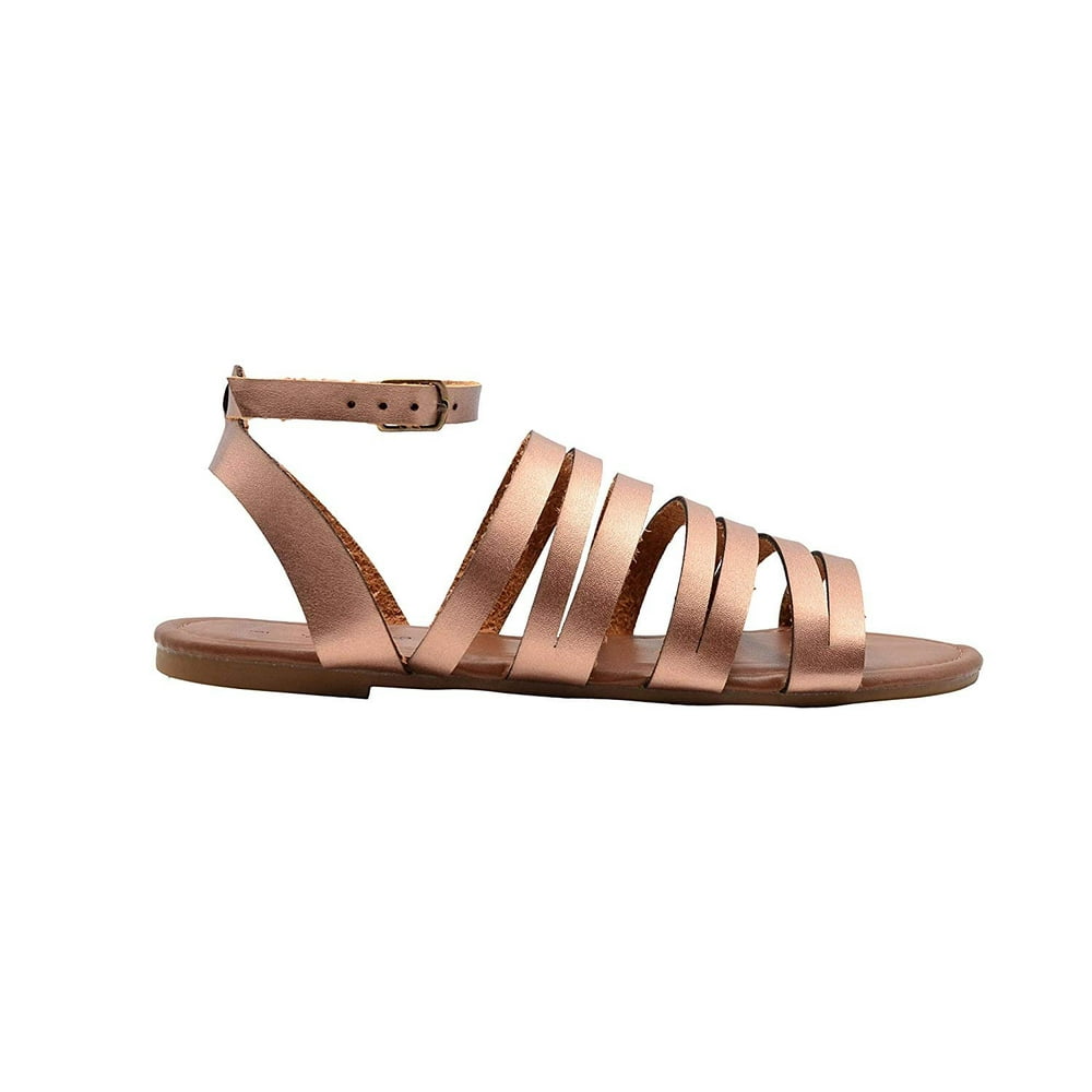 metallic flat strappy sandals