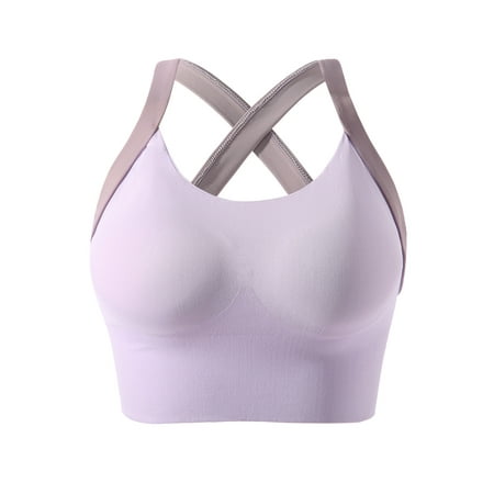 

Lovskoo Women Comfortable Bra Wireless Sports Push-Up Bralette with Support Cross Backs Seamless Nude Solid Ladies Yoga Brassiere Traceless Breathable Purple