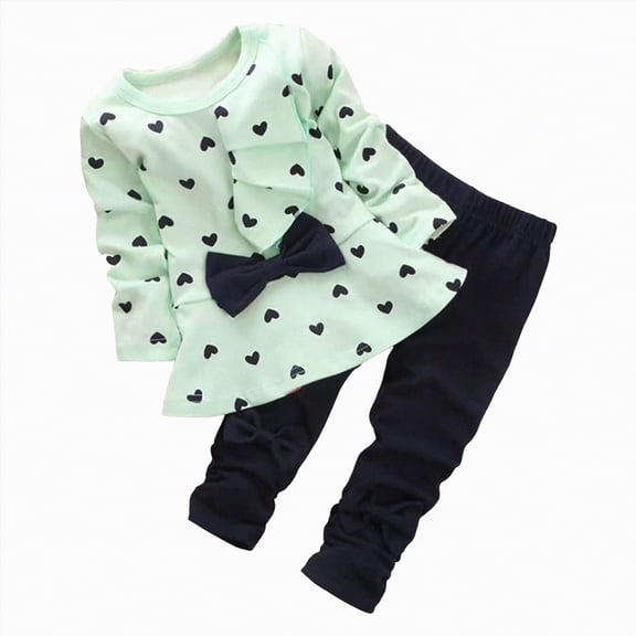 Taybagh 12 Month Girl Clothes Long Sleeve Sweet Infant Girl Outfits Cute Set Preemie Clothes with Cute Bow Pattern Soft Mint Green 12-18 Months