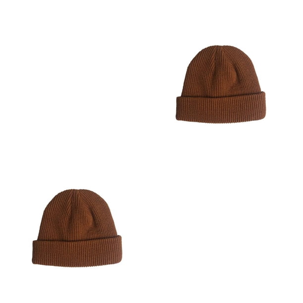 Minnieouse Gorro de hilo tejido de invierno, diseño informal a la moda, gorros cálidos de cabeza corta, gorros transpirables para hombres y mujeres, Café 2piezas Minnieouse CBP330801